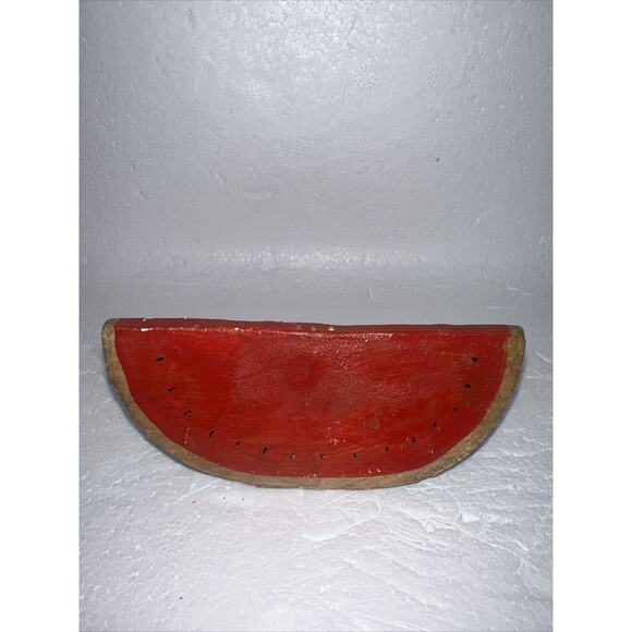 Vintage Watermelon Salt and Pepper Shakers Set Wedges Summer Red Ceramic Plaster - Picture 5 of 8